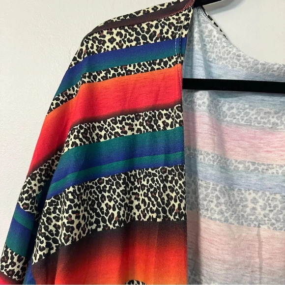 Women’s Boutique Colorful Serape & Cheetah Print Striped Kimono One Size GUC - Picture 3 of 7